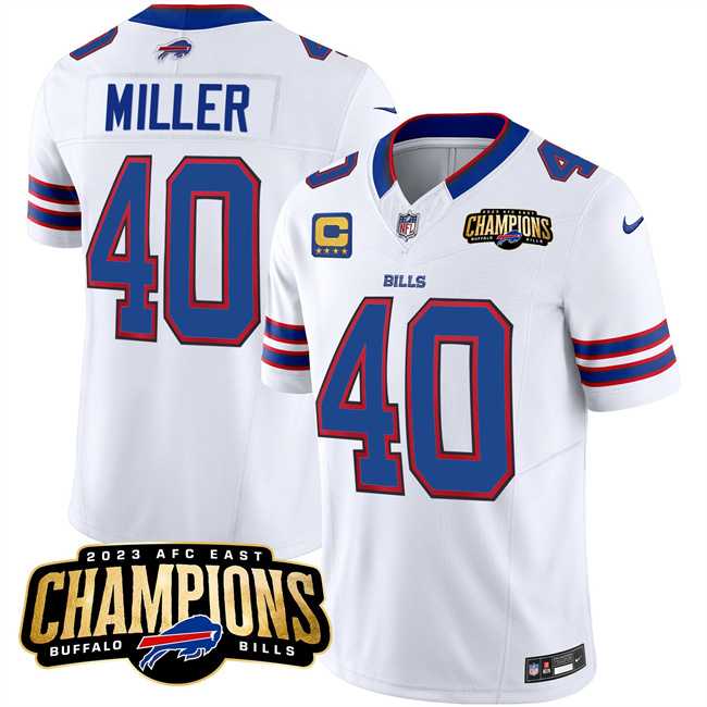 Men & Women & Youth Buffalo Bills #40 Von Miller White 2023 F.U.S.E. AFC East Champions With 4-star C Ptach Stitched Jersey->buffalo bills->NFL Jersey
